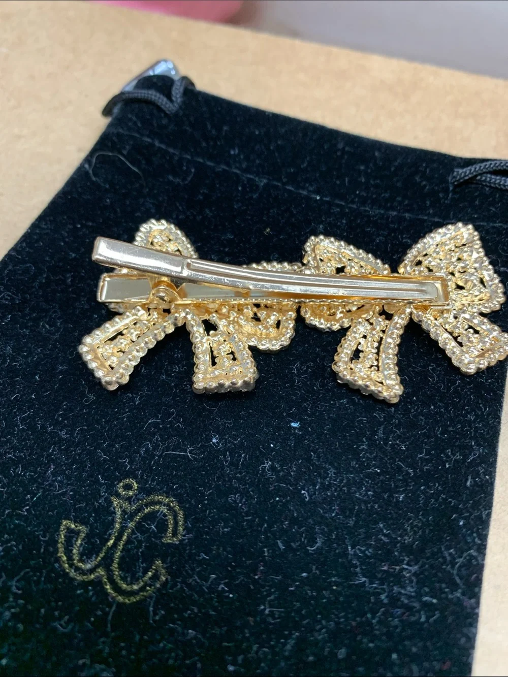 Gold Bow Hair Clips - Pair